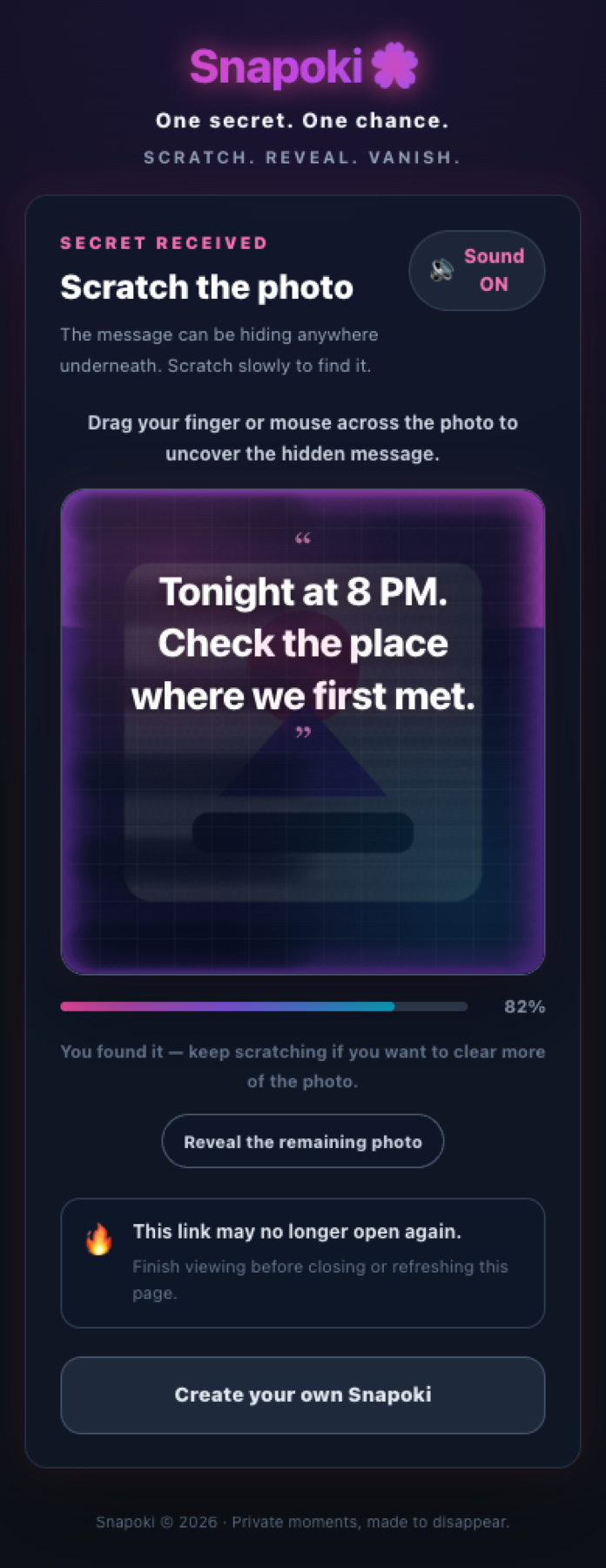 Reveal a Snapoki secret