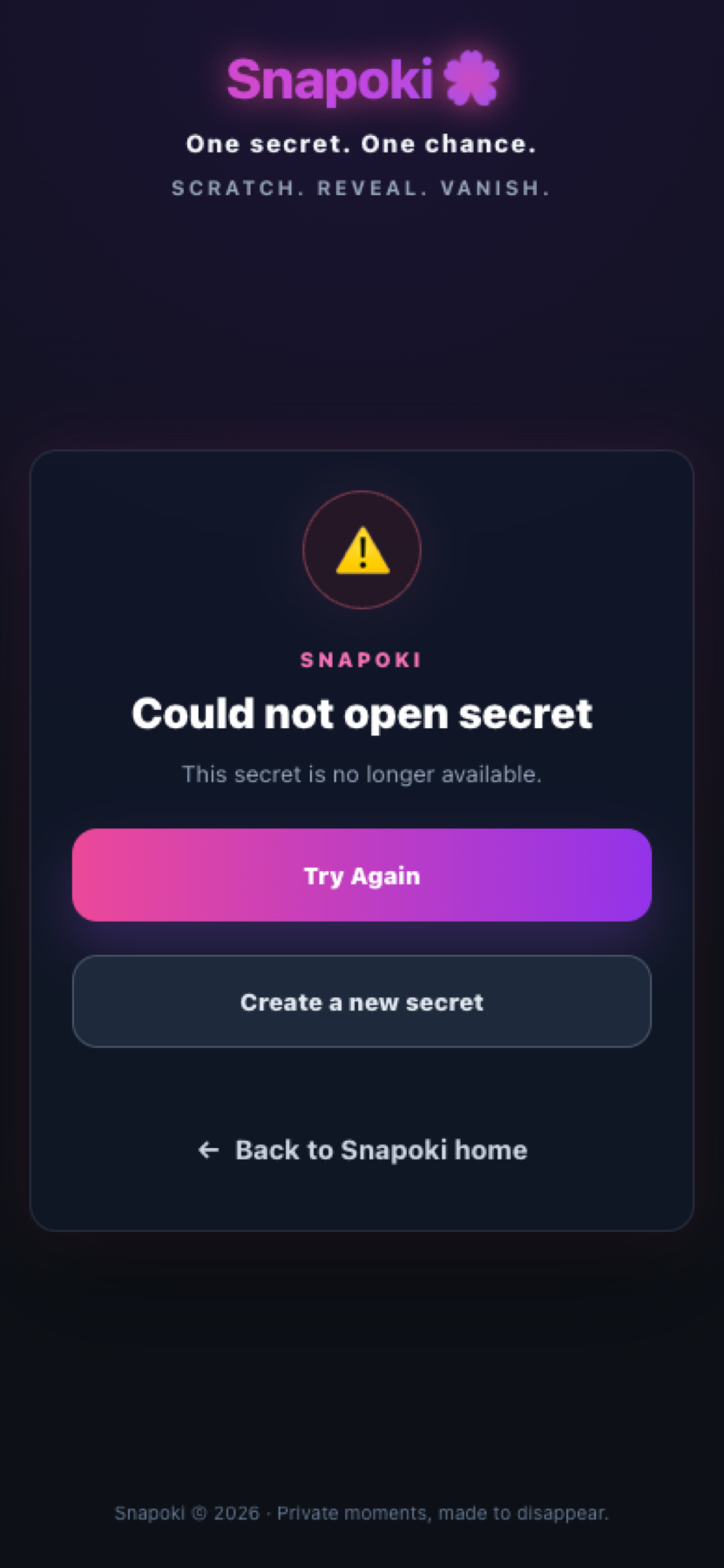 The Snapoki secret is no longer available